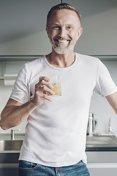 Old man with dental implants